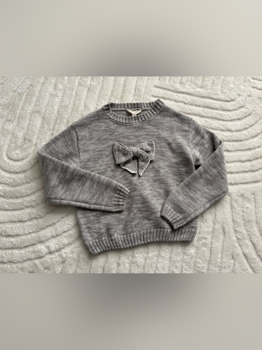 Gray Bow Accent Crewneck Sweater - girls